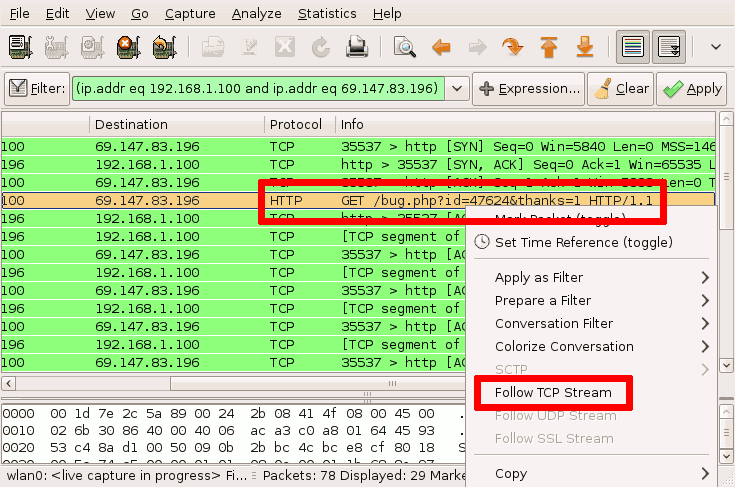 How to follow a TCP stream in Wireshark